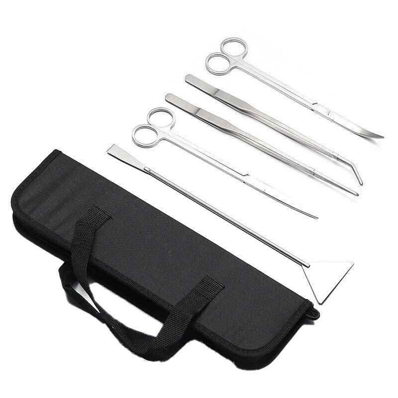 Stainless Steel Aquarium Tool Set Tweezers Scissors Spatula Kit 4 5 6PCS - 6PCS Tool + Bag
