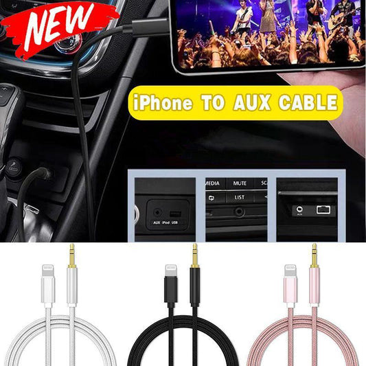 Lightning to 3.5mm Aux Audio Cable Adapter for Car Speaker Headphone Sound System - Silver