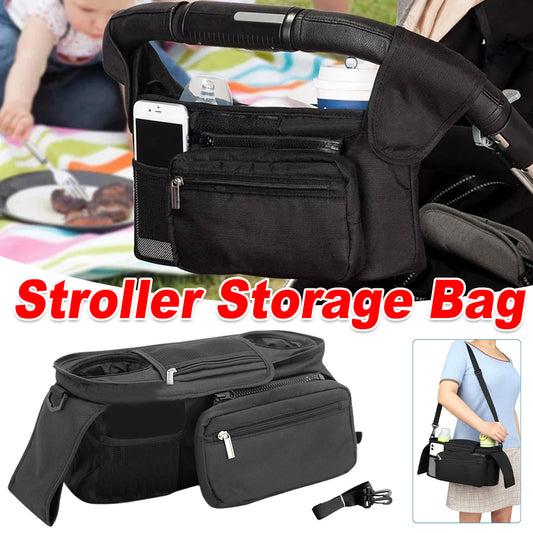 Universal Stroller Organizer Bag Trolley Storage with Multi Pockets and Cup Holders