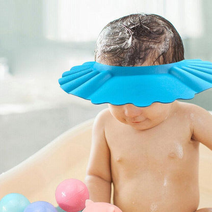Adjustable Shampoo Shield Bath Hat with Ear Cover for Hair Washing Protection - Blue
