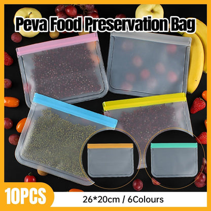 10 Pack Reusable Frosted PEVA Food Storage Bags Resealable Ziplock Freezer Safe - Grey