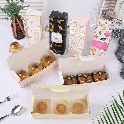 25pcs Long Strip Clamshell Packaging Box 3-Compartment Dessert Storage Box - Transparent Bag
