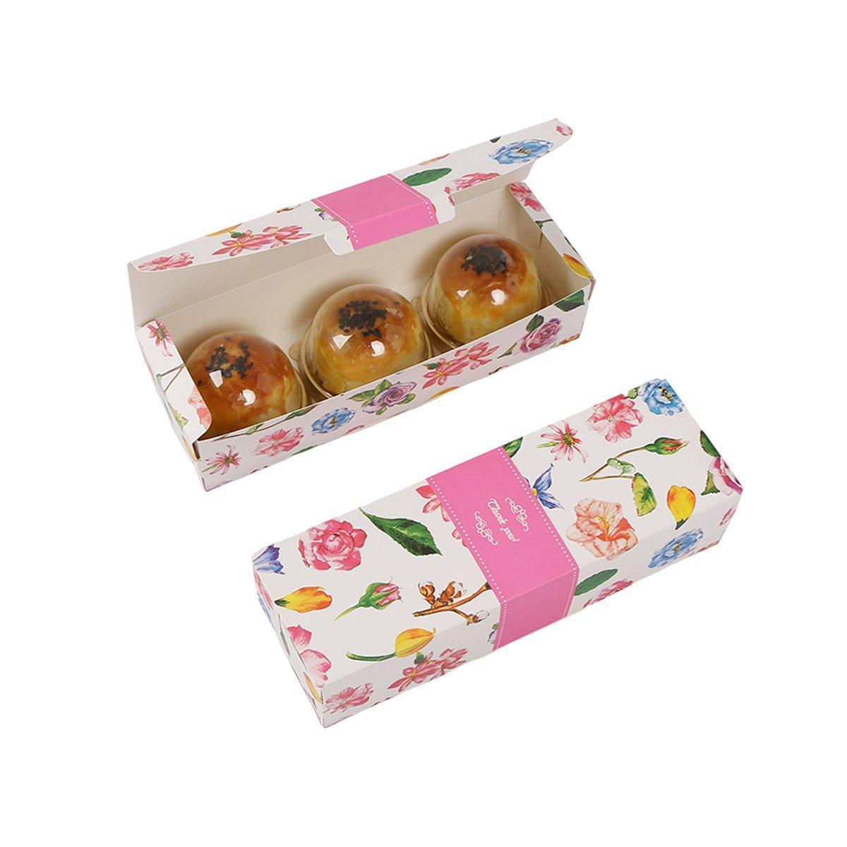 25pcs Long Strip Clamshell Packaging Box 3-Compartment Dessert Storage Box - Transparent Bag