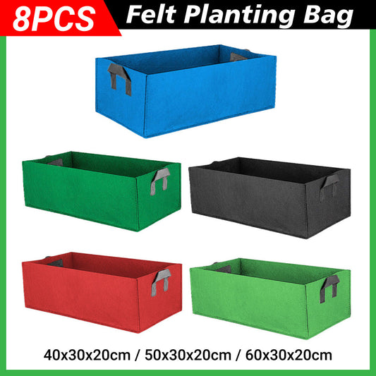 8pcs Felt Rectangular Planting Bags Vegetable Grow Bags Non-Woven Flower Pots - Blue 8pcs-60x30x20