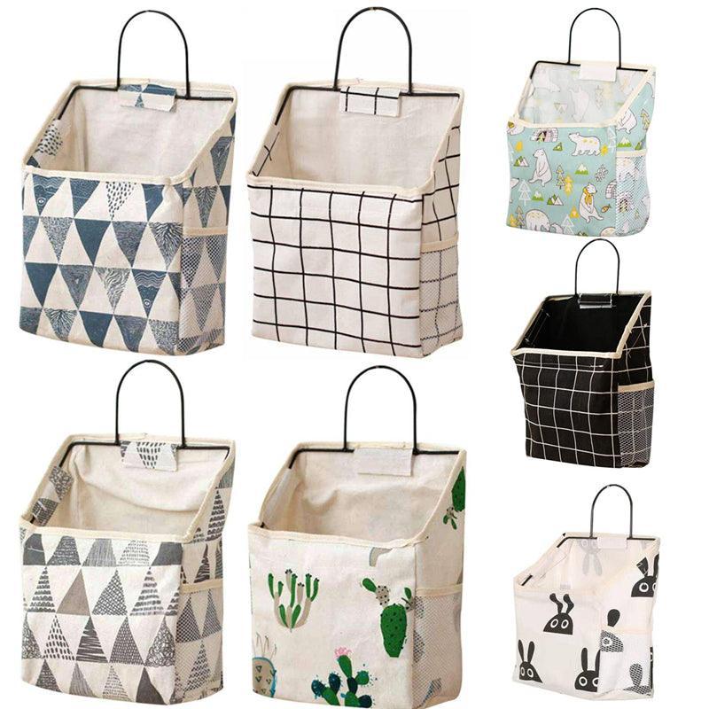 Wall Hanging Storage Bag Home Wardrobe Organiser Pouch Book Holder Phone Pocket - Black Grid