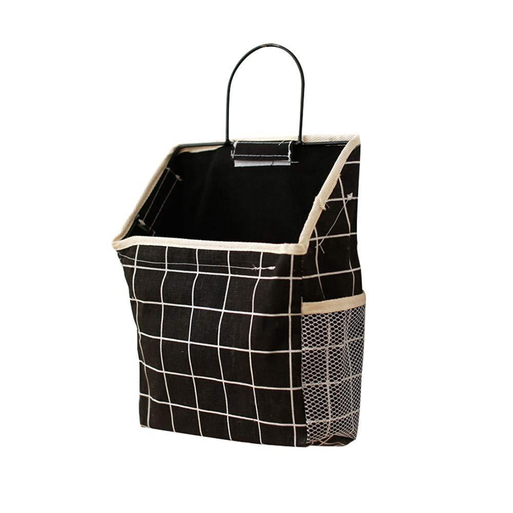 Wall Hanging Storage Bag Home Wardrobe Organiser Pouch Book Holder Phone Pocket - Black Grid