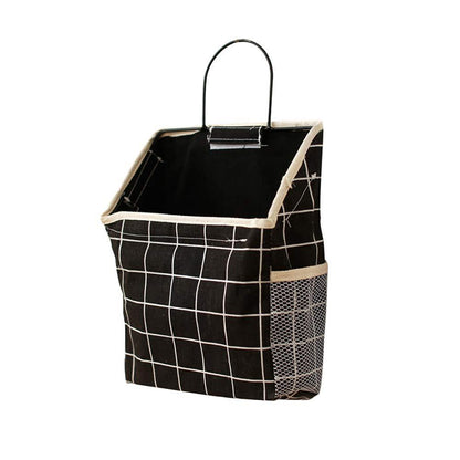 Wall Hanging Storage Bag Home Wardrobe Organiser Pouch Book Holder Phone Pocket - Black Grid