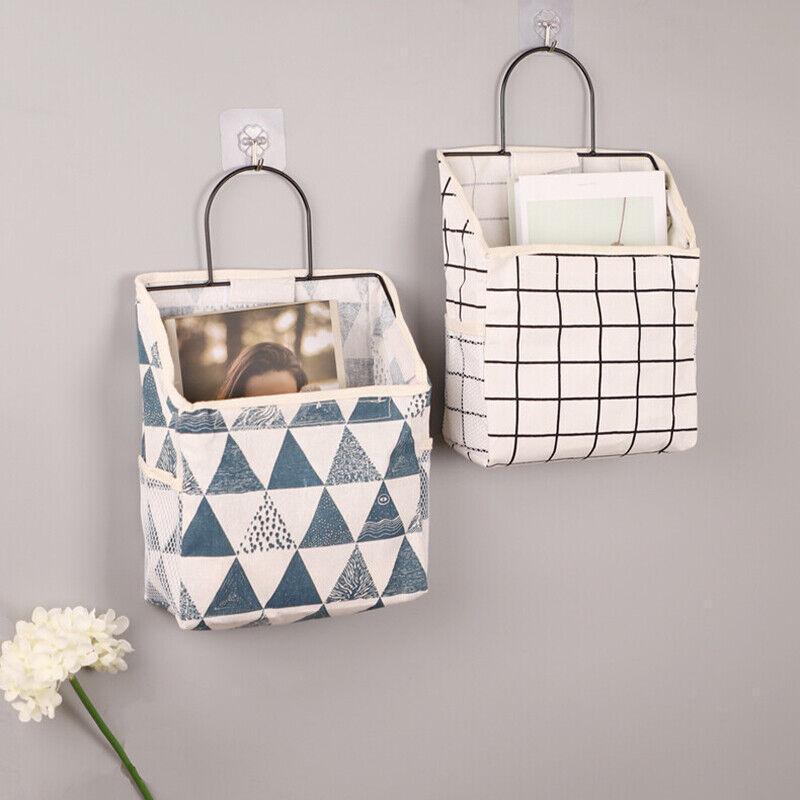 Wall Hanging Storage Bag Home Wardrobe Organiser Pouch Book Holder Phone Pocket - Blue Triangle
