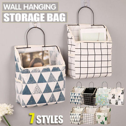 Wall Hanging Storage Bag Home Wardrobe Organiser Pouch Book Holder Phone Pocket - Cactus