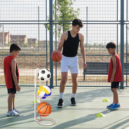 3/4Tier Basketball Stand Ball Organizer Storage Rack Basketball Equipment Holder - White-3 Layers