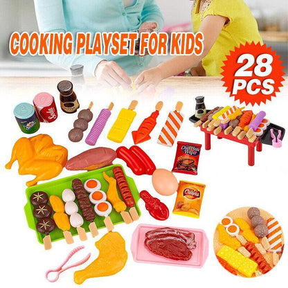 28PCS Pretend BBQ Grill Cooking Food Toy Set for Role Play