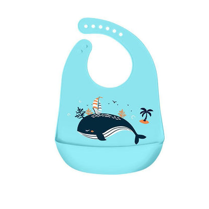 Silicone Waterproof Feeding Bib Apron with Pouch Easy to Clean Smock for Mealtime Use - Elephant