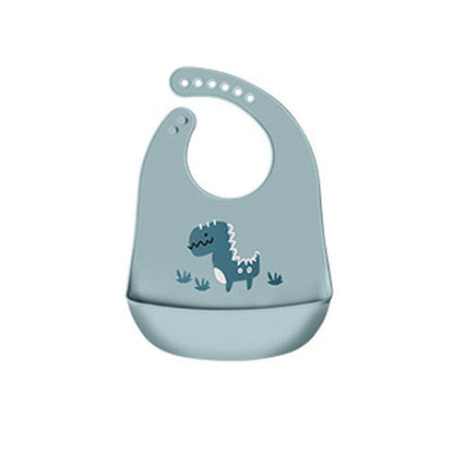 Silicone Waterproof Feeding Bib Apron with Pouch Easy to Clean Smock for Mealtime Use - Elephant