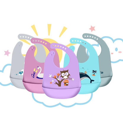 Silicone Waterproof Feeding Bib Apron with Pouch Easy to Clean Smock for Mealtime Use - Puppy