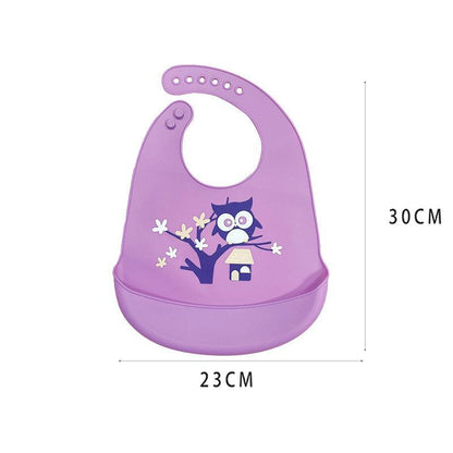 Silicone Waterproof Feeding Bib Apron with Pouch Easy to Clean Smock for Mealtime Use - Purple Swan