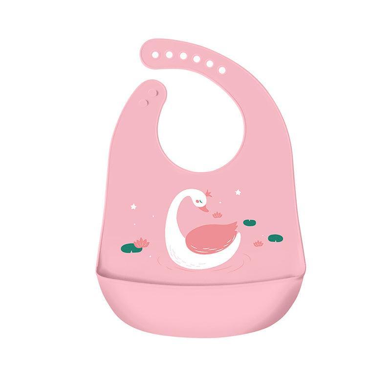 Silicone Waterproof Feeding Bib Apron with Pouch Easy to Clean Smock for Mealtime Use - Purple Swan