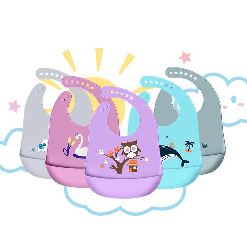 Silicone Waterproof Feeding Bib Apron with Pouch Easy to Clean Smock for Mealtime Use - Sheep