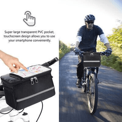 Waterproof Bicycle Handlebar Bag with Touchscreen Phone Pocket and Reflective Strip