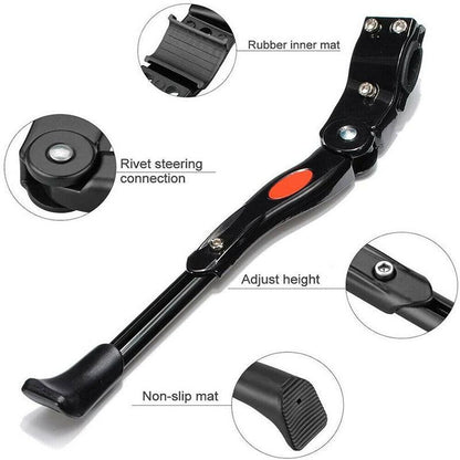 Rear Adjustable Kickstand for Mountain Bicycle Road Bike Parking Support Leg - Black