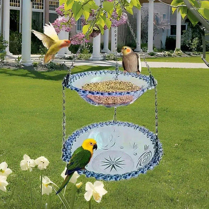 Outdoor Hanging Bird Feeder Bath Garden Patio Decoration for Attracting Birds - Grey