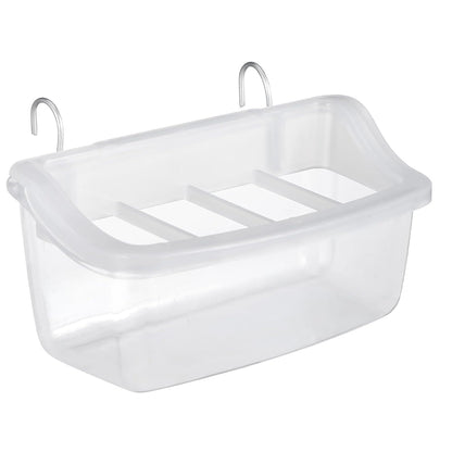 Clear Bird Feeder Box Parrot Food Dispenser Cage Sink Container Hanging Supplies