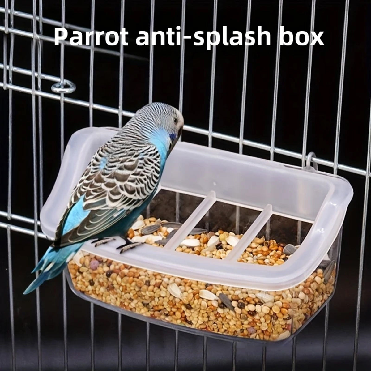 Clear Bird Feeder Box Parrot Food Dispenser Cage Sink Container Hanging Supplies
