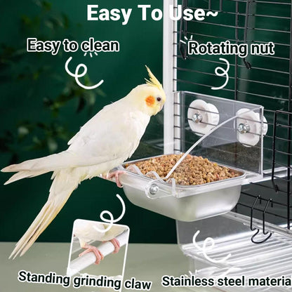 Parrot Stainless Steel Food Bowl Bird Feeder Cage Hanging Dish for Pet Birds - L