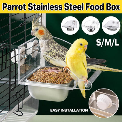 Parrot Stainless Steel Food Bowl Bird Feeder Cage Hanging Dish for Pet Birds - M