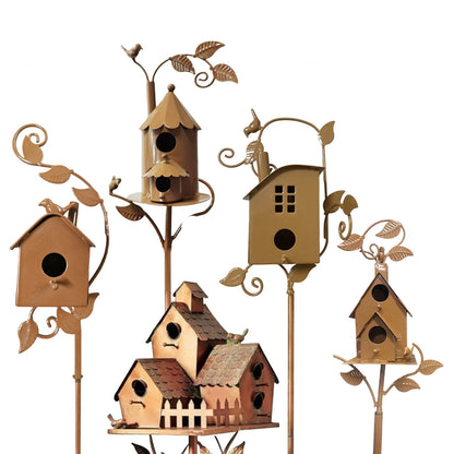 Birdhouse Garden Stakes Outdoor Yard Ornaments for Lawn and Garden Decoration - A