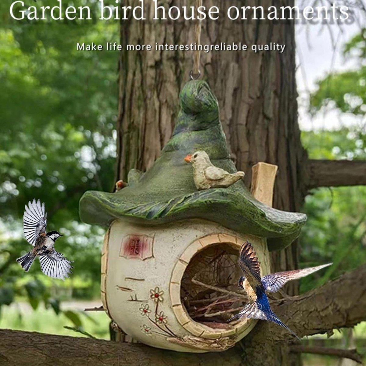 Cartoon Hanging Birdhouse Cozy Nest Resin Garden Outdoor Tree Patio Decor