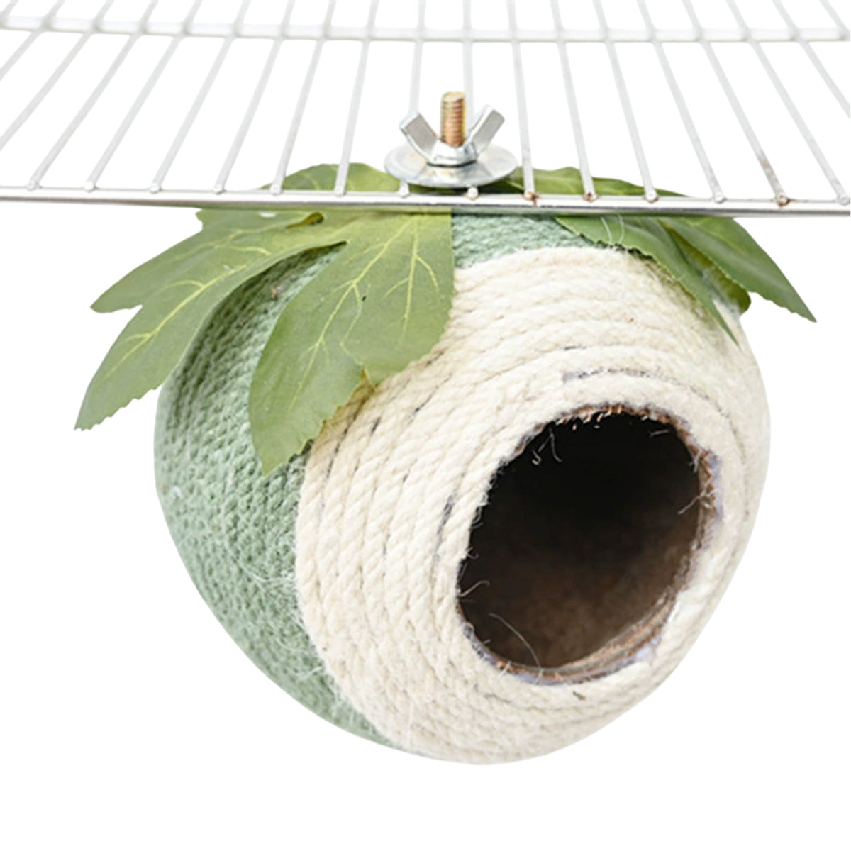 Bird Nest Parrot Nest Coconut Shell Braided Twine Colourful Cage Hanging Bed - White-Green-Screw Model