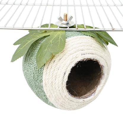 Bird Nest Parrot Nest Coconut Shell Braided Twine Colourful Cage Hanging Bed - White-Green-Screw Model
