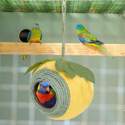 Bird Nest Parrot Nest Coconut Shell Braided Twine Colourful Cage Hanging Bed - Green-Yellow-Screw Model