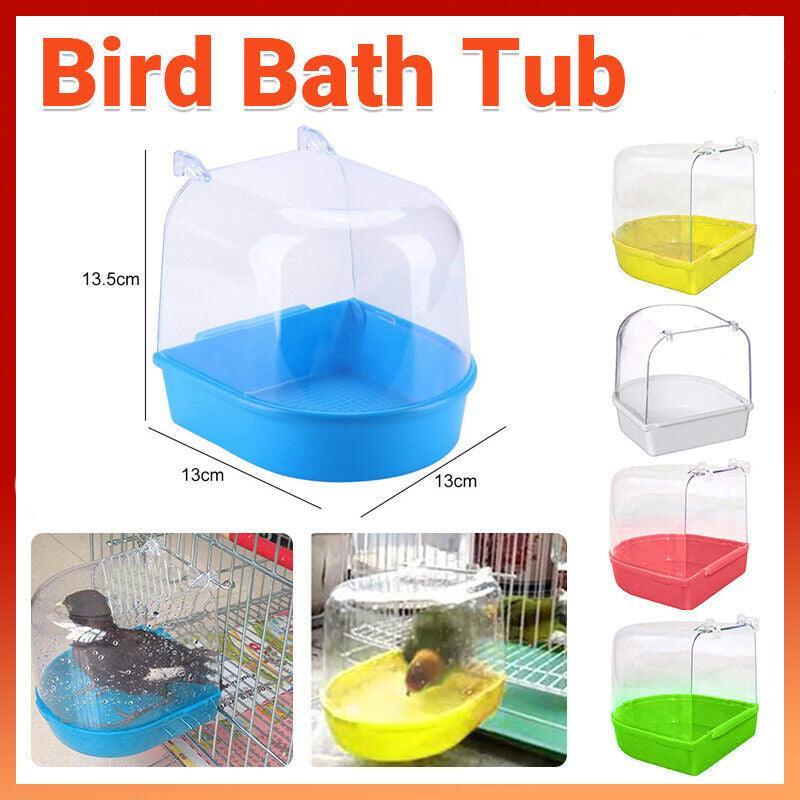 Bird Water Bath Tub For Pet Cage Hanging Bowl Parrot Birdbath Pet Cleaning - Blue