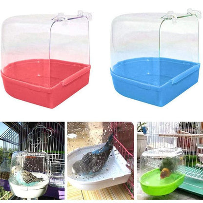 Bird Water Bath Tub For Pet Cage Hanging Bowl Parrot Birdbath Pet Cleaning - White