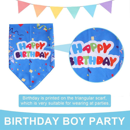 Pet Birthday Cake Hat and Triangle Towel combination Fun Party Dress Up for Pets - Blue