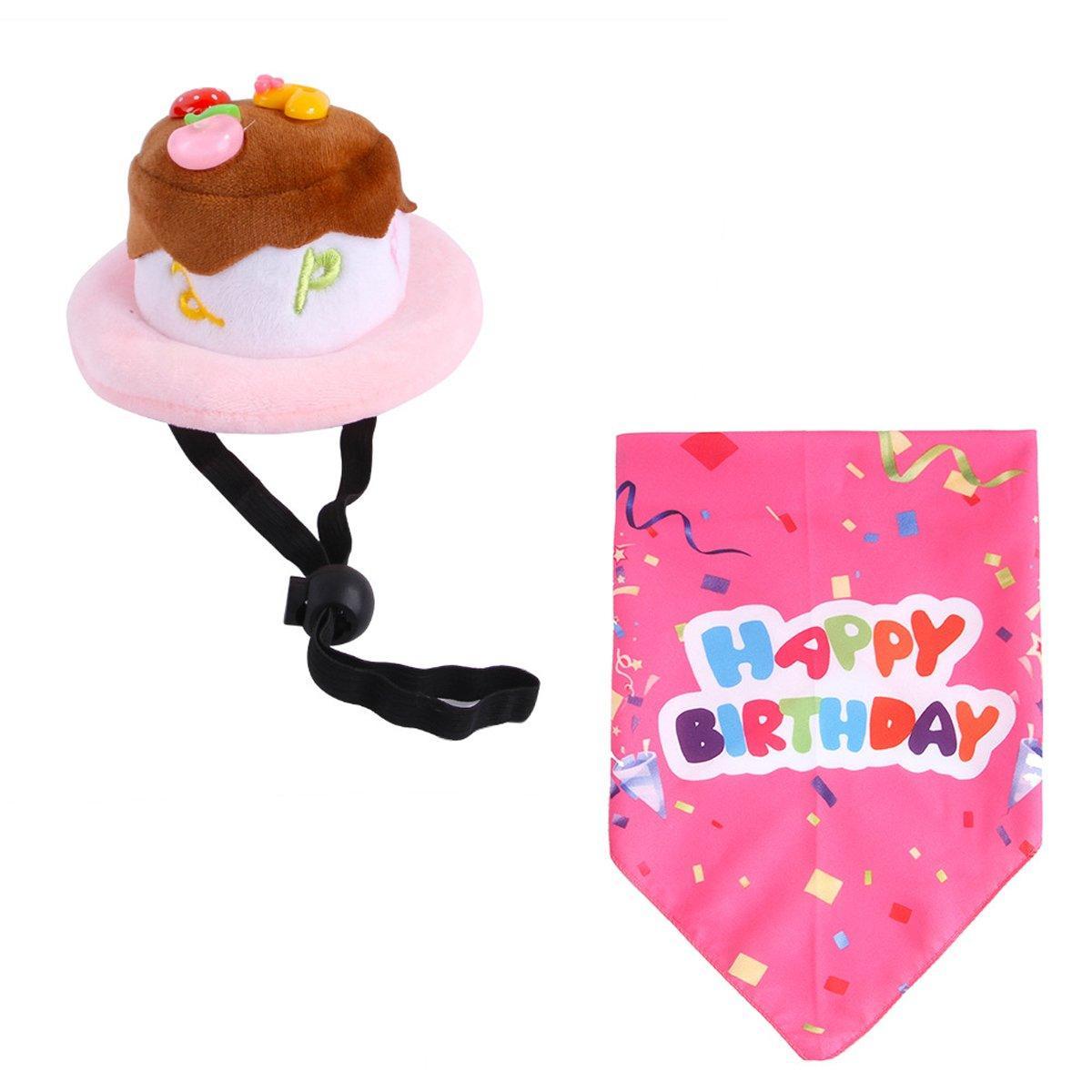 Pet Birthday Cake Hat and Triangle Towel combination Fun Party Dress Up for Pets - Pink