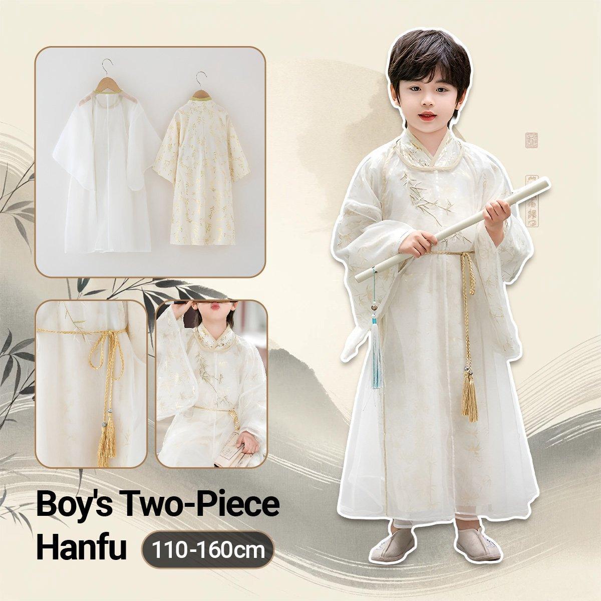 Boy Hanfu Ancient Style Big Sleeve Shirt Chinese Spring Autumn Outfit - 120cm