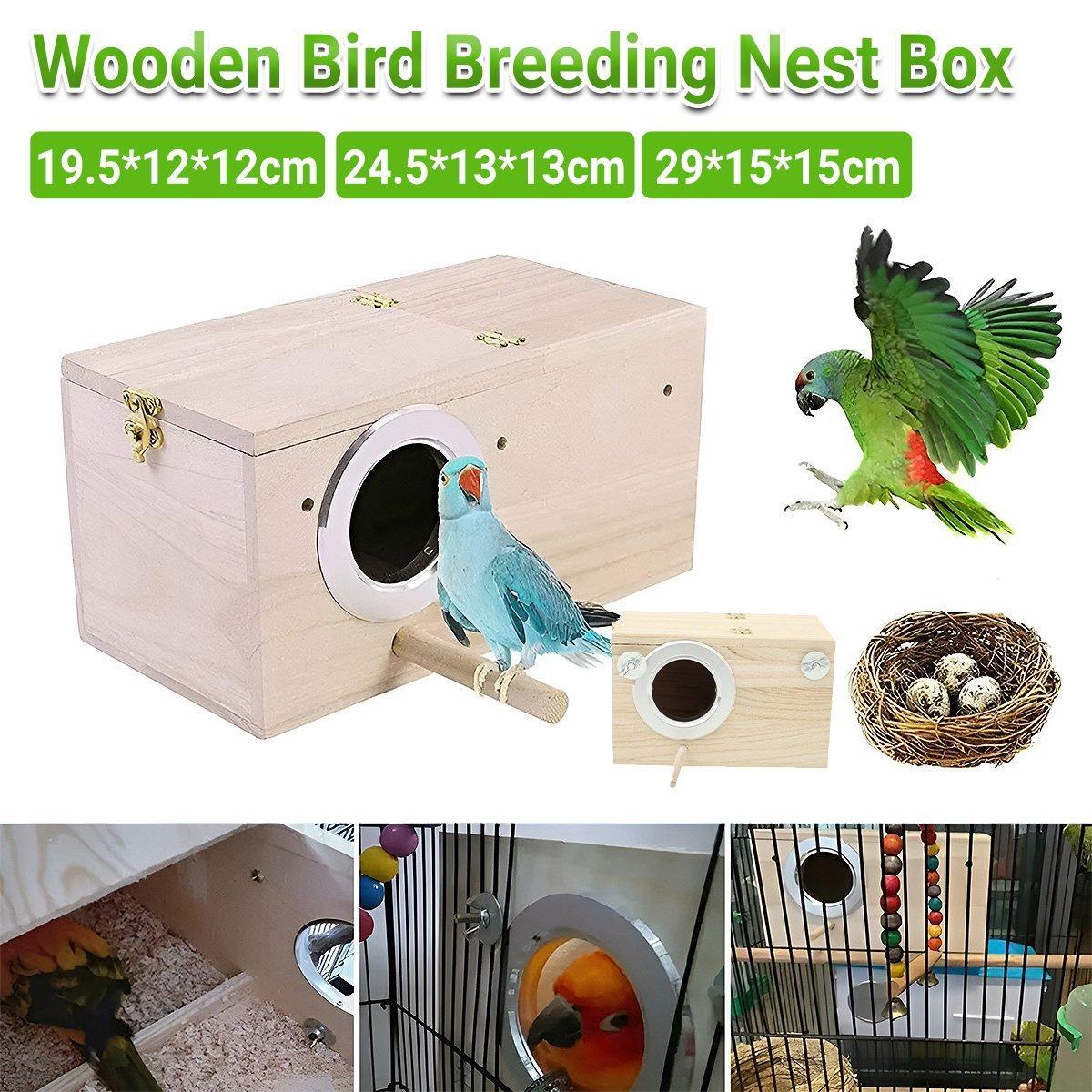 Wooden Nest Bird Breeding Box Parakeet Parrot Cockatiel Cage Nesting House S M L - S-19.5*12*12cm