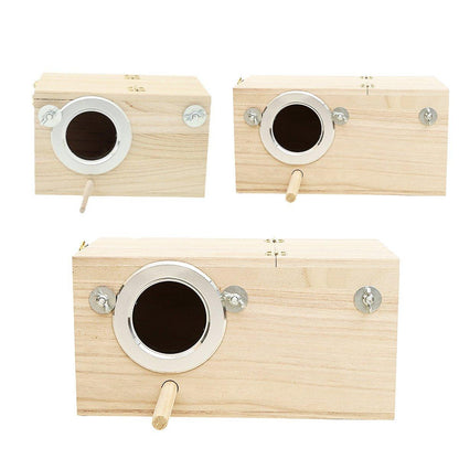 Wooden Nest Bird Breeding Box Parakeet Parrot Cockatiel Cage Nesting House S M L - S-19.5*12*12cm