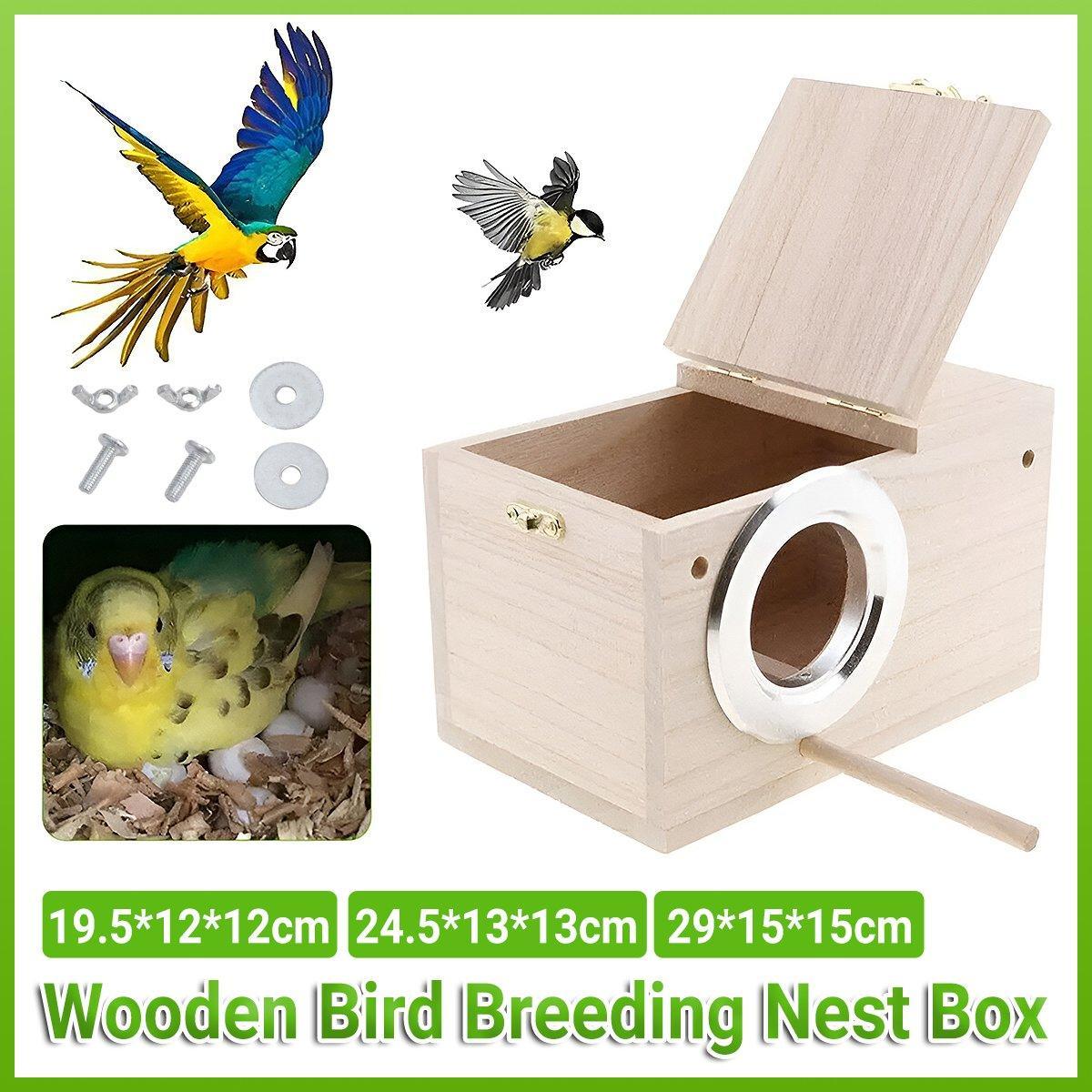 Wooden Nest Bird Breeding Box Parakeet Parrot Cockatiel Cage Nesting House S M L - S-19.5*12*12cm