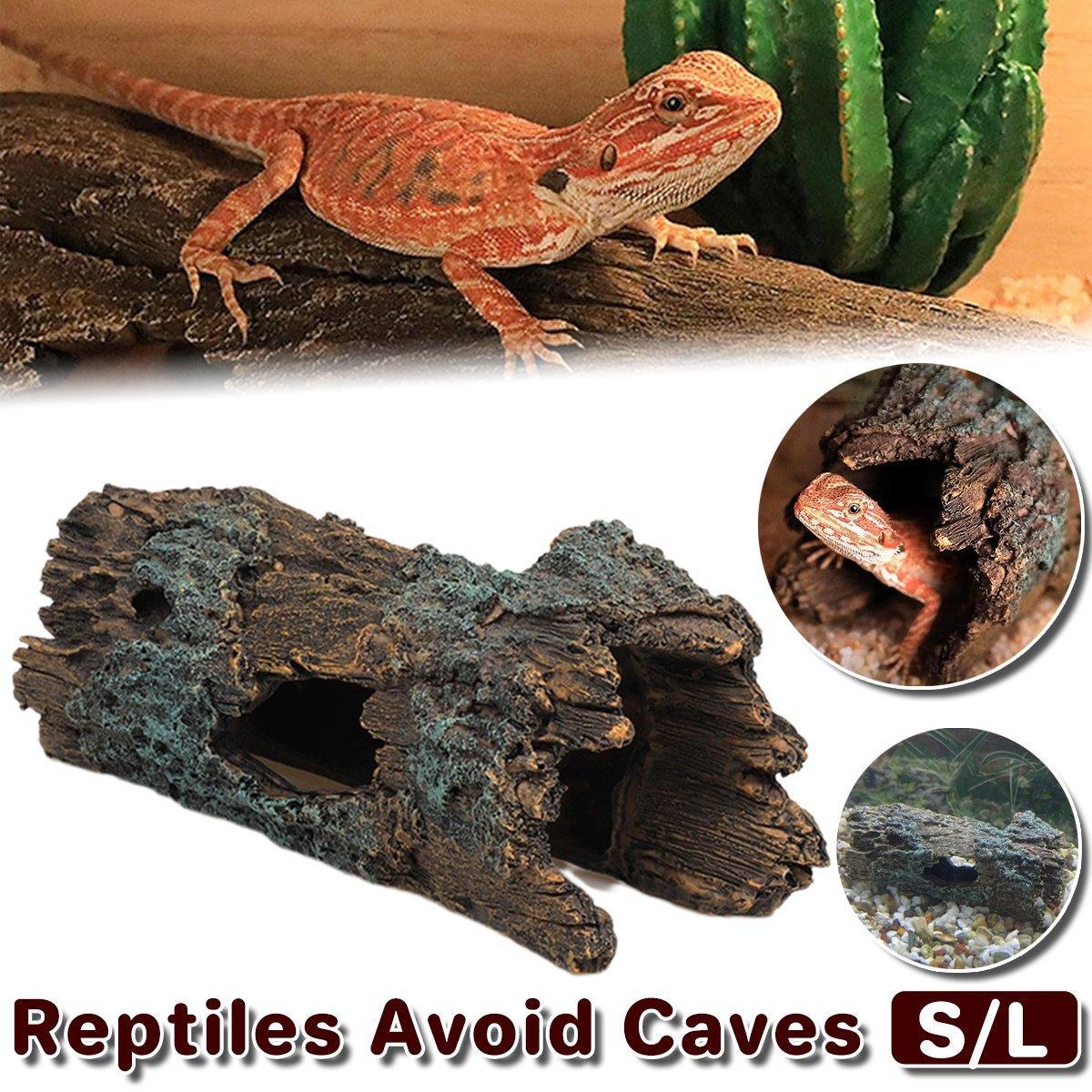 Tree Log Hide Ornament Trunk Tunnel Fish Reptile Tank Resin Aquarium Decoration - Large