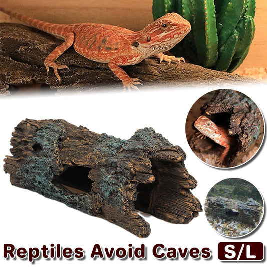 Tree Log Hide Ornament Trunk Tunnel Fish Reptile Tank Resin Aquarium Decoration - Large