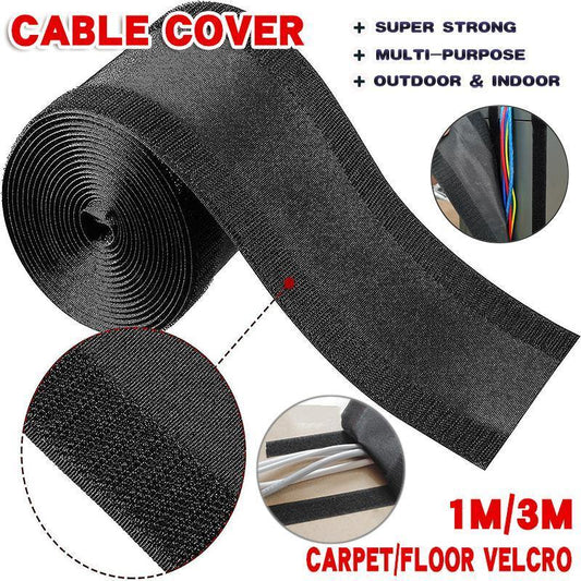 Cable Cover Nylon Sticky Wire Protector Floor Blanket Reusable Cord Tube Cover - Black-1Meter-Carpet