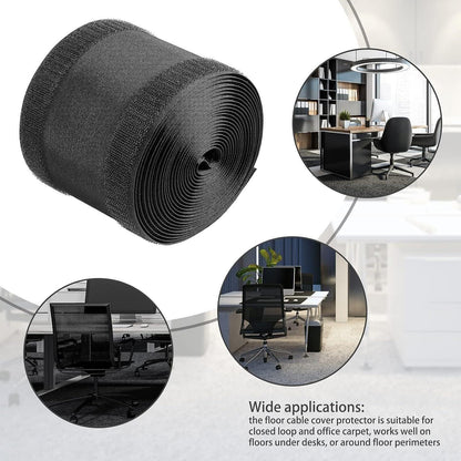 Cable Cover Nylon Sticky Wire Protector Floor Blanket Reusable Cord Tube Cover - Black-1Meter(with adhesive)-Floor