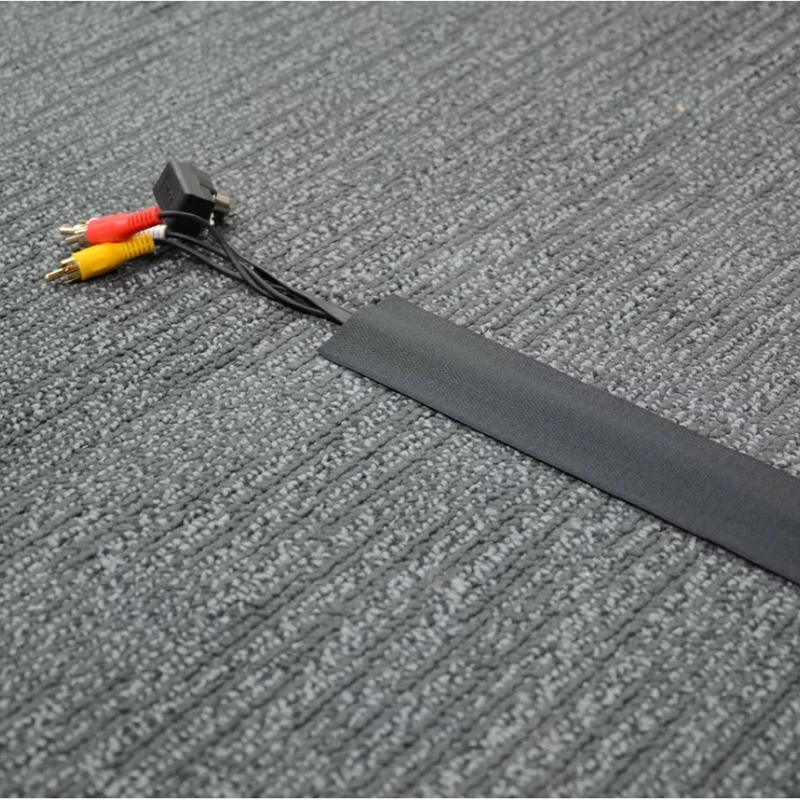 Cable Cover Nylon Sticky Wire Protector Floor Blanket Reusable Cord Tube Cover - Black-1Meter(with adhesive)-Floor