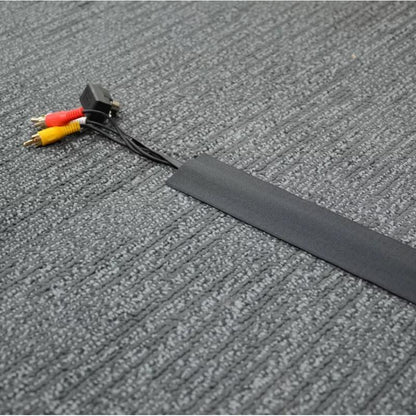 Cable Cover Nylon Sticky Wire Protector Floor Blanket Reusable Cord Tube Cover - Black-1Meter(with adhesive)-Floor