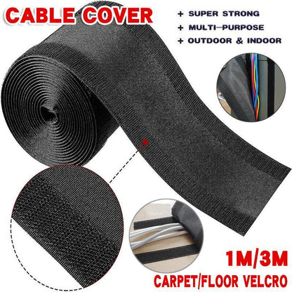 Cable Cover Nylon Sticky Wire Protector Floor Blanket Reusable Cord Tube Cover - Black-3Meter(with adhesive)-Floor