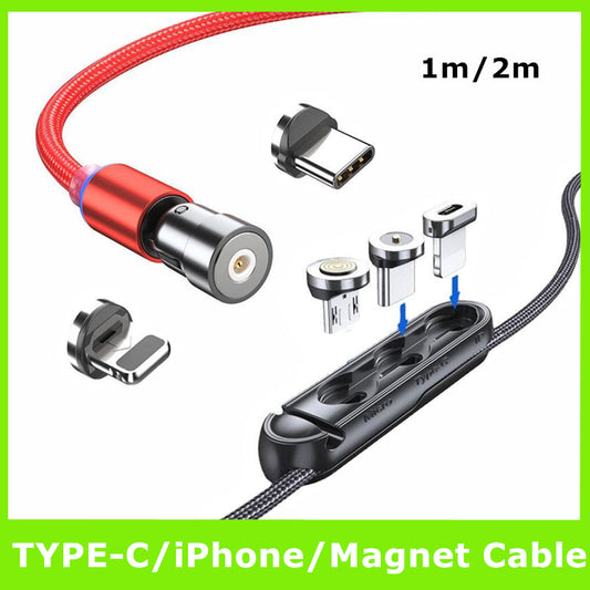 1m 2m Braided Charging Cable with Detachable Connectors for Type C Micro Lightning - Magnet Cable-Red-Type C-2M