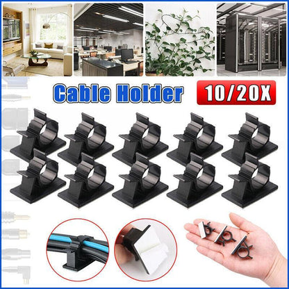 Adhesive Cord Management Cable Clips Black Wire Holder Organizer Clamp Au Stock - 10PCS